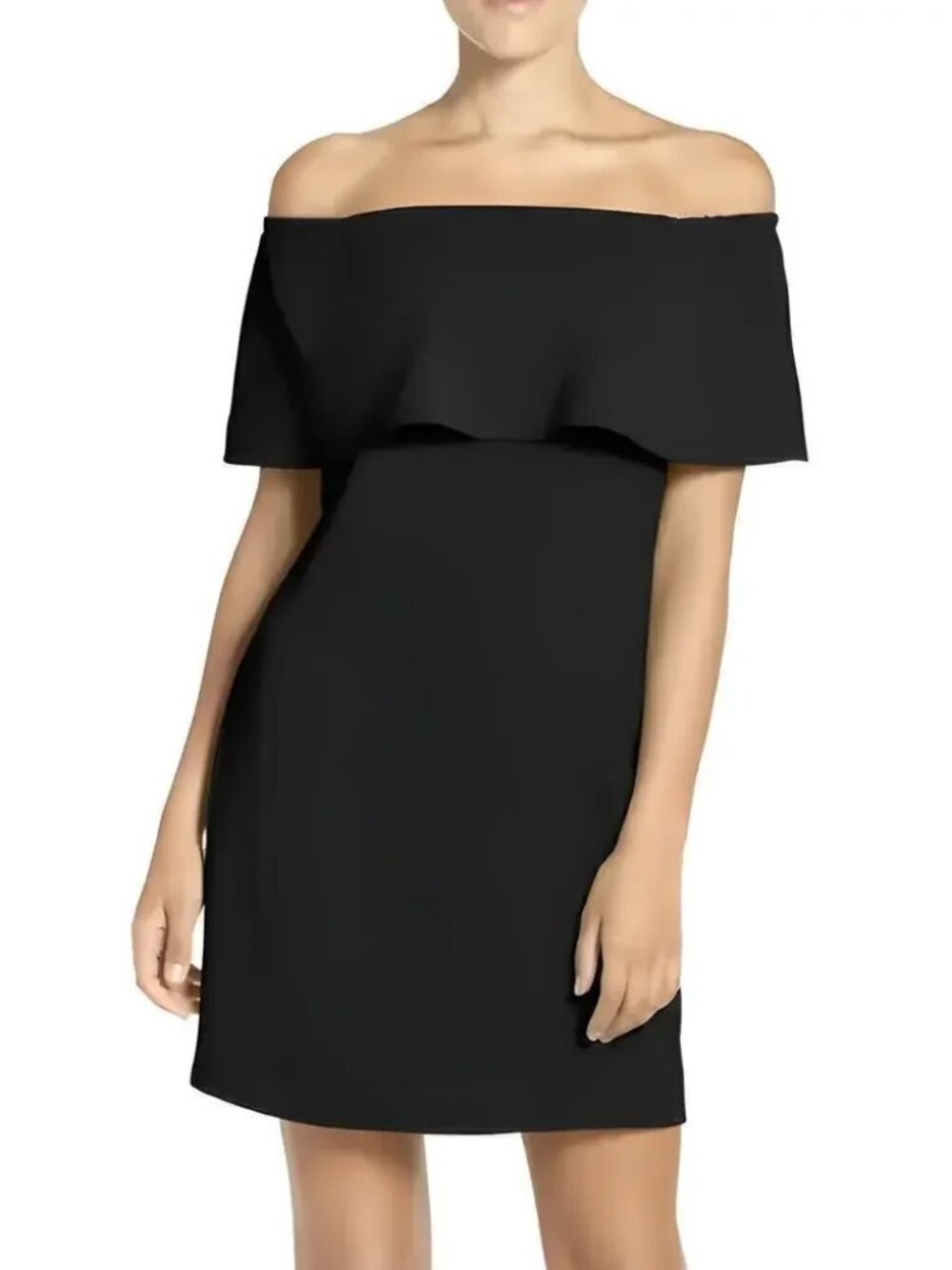Charles Henry Ruffle Off the Shoulder Mini Dress Black Large NWT